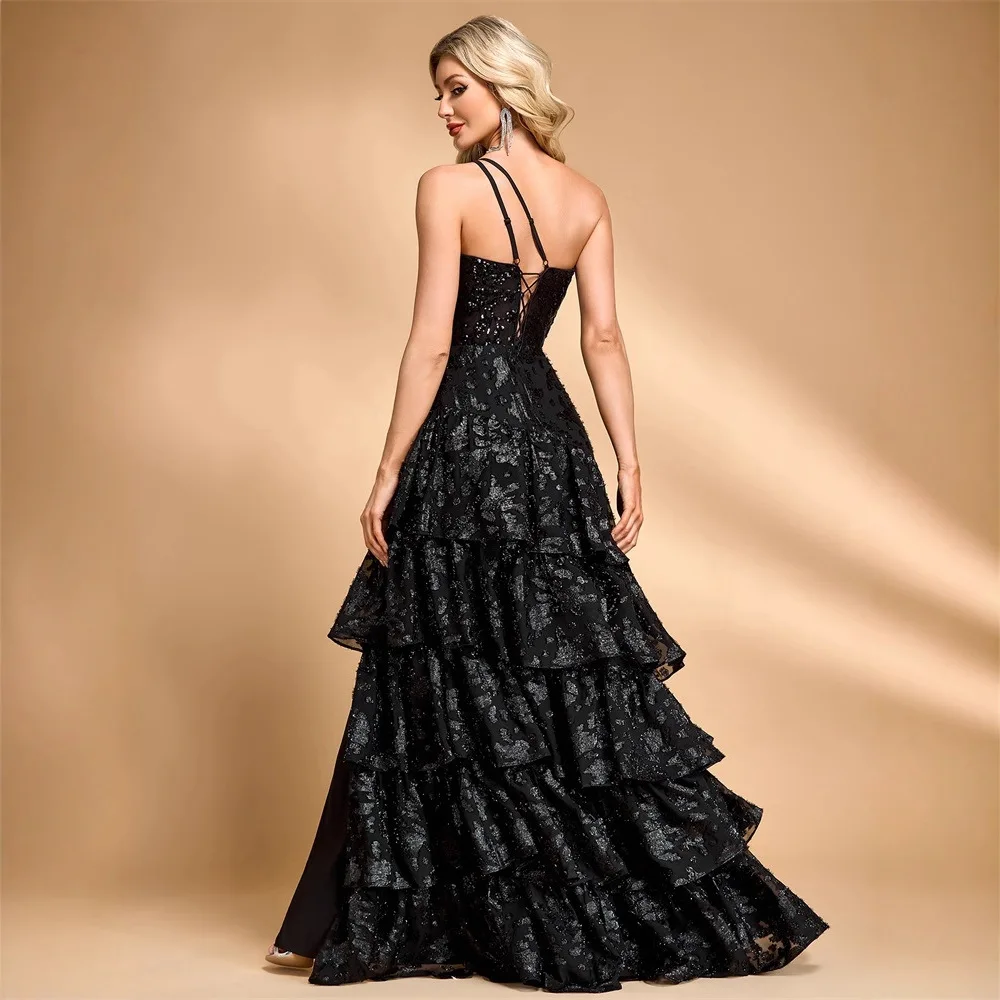 European and American Elegant Oblique Shoulder Elegant Cocktail Party Dinner Dress Luxury Split Bridesmaid Graduation Cake Dress