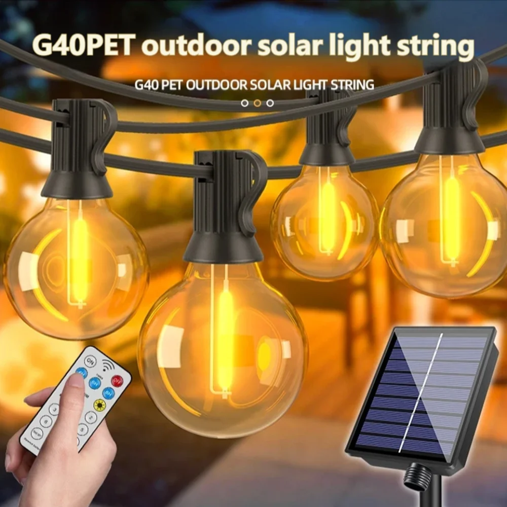 Solar String Lights Outdoor With Remote Led Shatterproof Bulbs Dimmable G40 Solar String Lights For Outside Backyard Party Decor