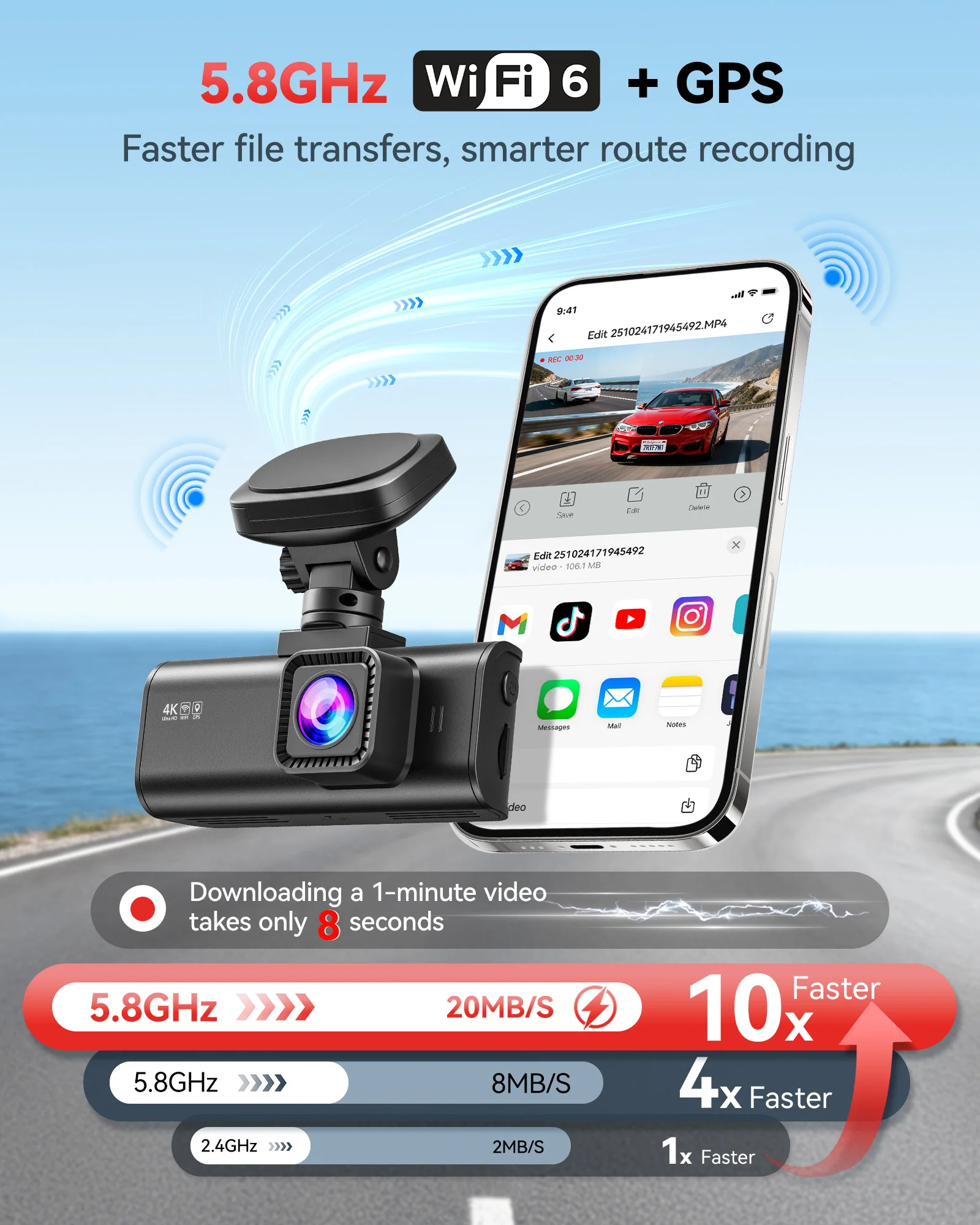REDTIGER F7N Dash Camera Front and Rear 4k Dash Cam  Drive Recorder for WiFi GPS Car Dvr for 24H Parking Mode Black Box for Car