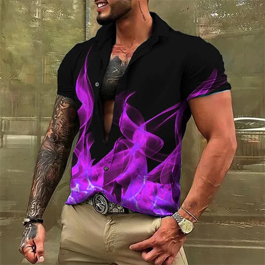 Men's T-shirt Top Shirt Flame Blue Red Yellow Lapel Shirt Sports Outdoor Casual Hawaiian Spring Summer