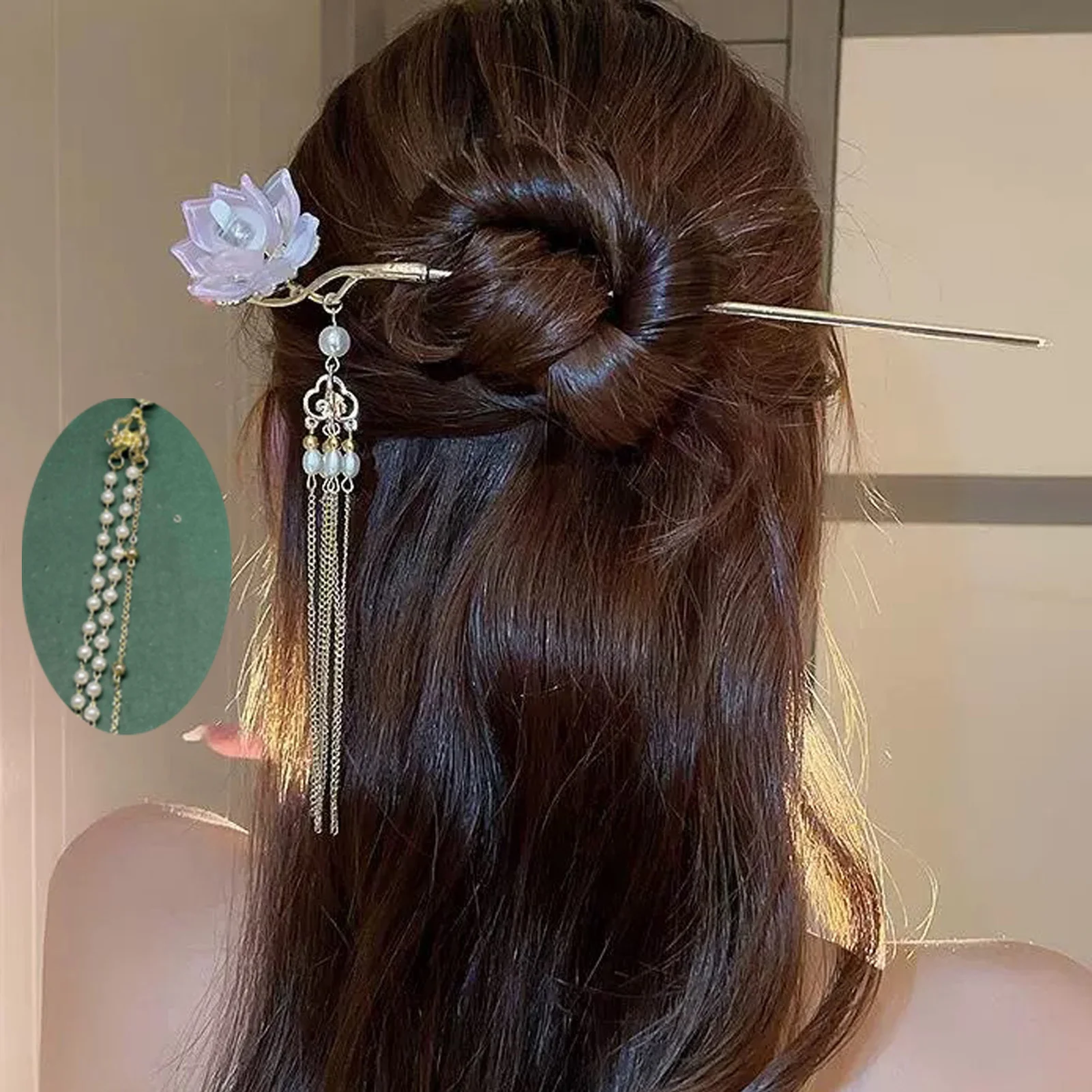 Chinese Lantern Hairpin LED Light Hair Stick For Women Retro Lotus Flower Tassel Hair Clasp Vintage Han Costume Hair Bun Jewelry