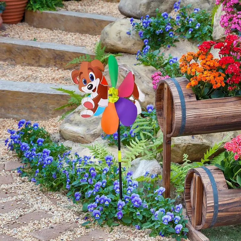 Outdoor Garten Windrad Hof Dekor bunte Windmühle Pfähle Kinder Handheld Spielzeug Garten Dekor Zubehör Cartoon Tier Windrad