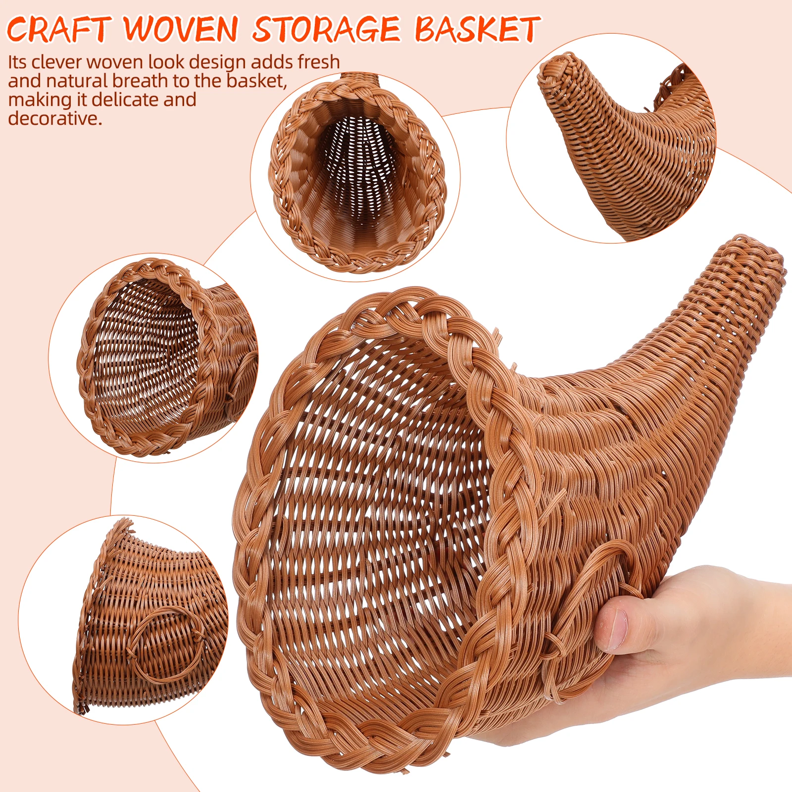 سلة الوفرة الصغيرة اليدوية المنسوجة البقرة القرن سلة متعددة الأغراض الزخرفية سلال الروطان للخبز وجبات خفيفة والفواكه #4
