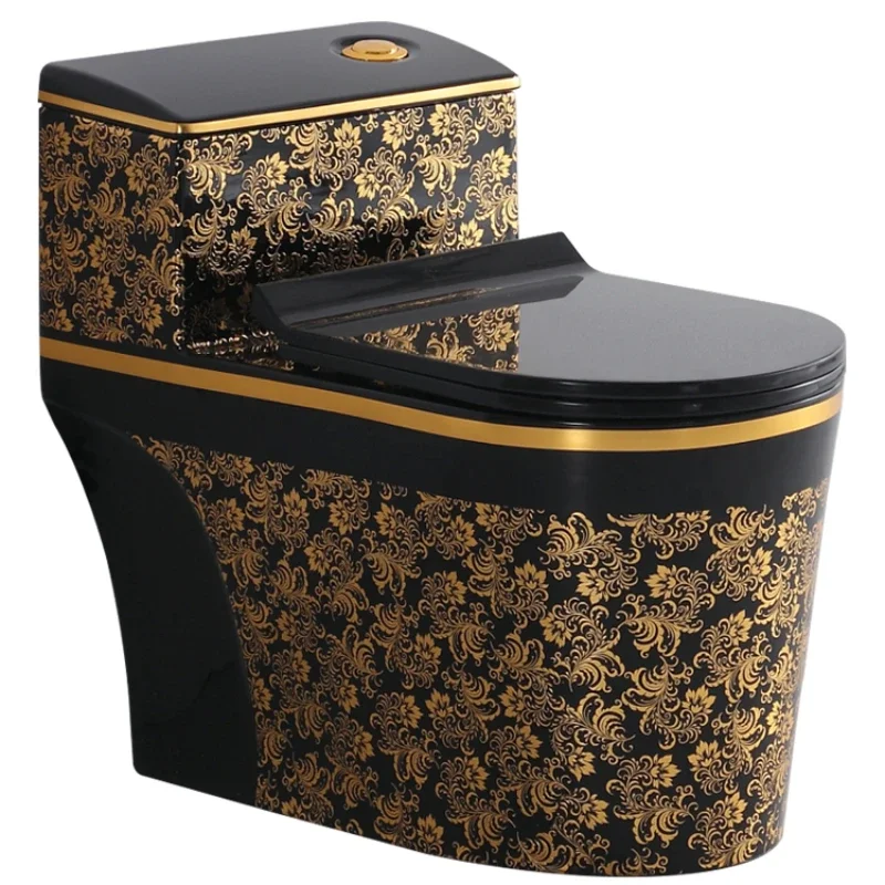 Household toilet ceramic black gold flush toilet large diameter 8.0 personalized retro color