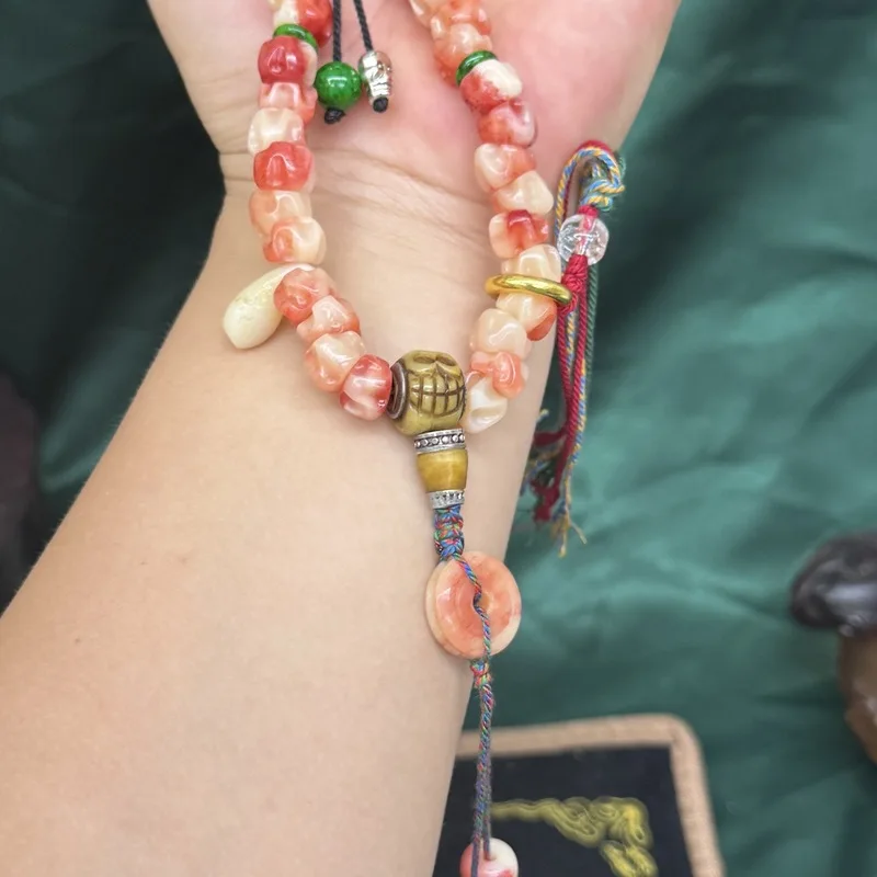Tibetan Vintage Bone Powder Pig Intestine Multi-Loop Bracelet, 108 Buddhist Beads, Collectible Accessory With Ethnic Style