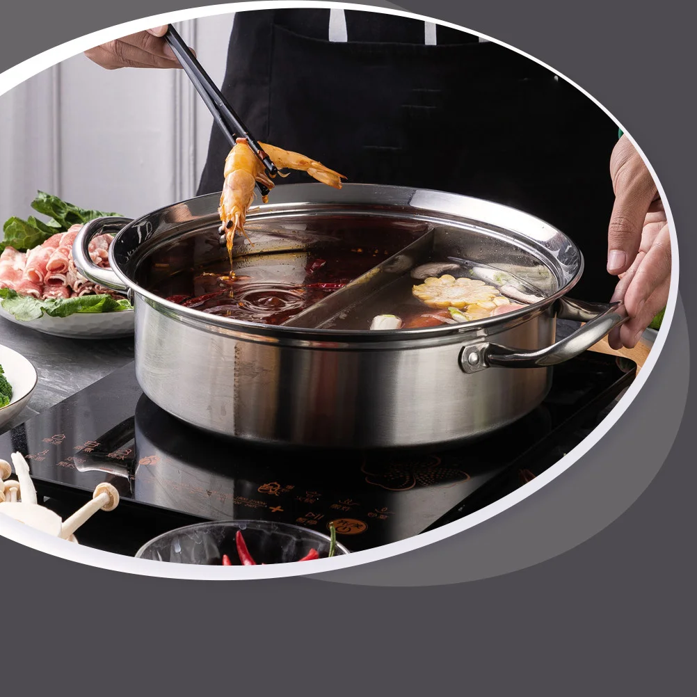 

1Pcs Stainless Steel Hot Pot Divided Two Flavor Dual Hot Pot Vacuum Handle Efficient Heat Conduction Induction Gas Stove