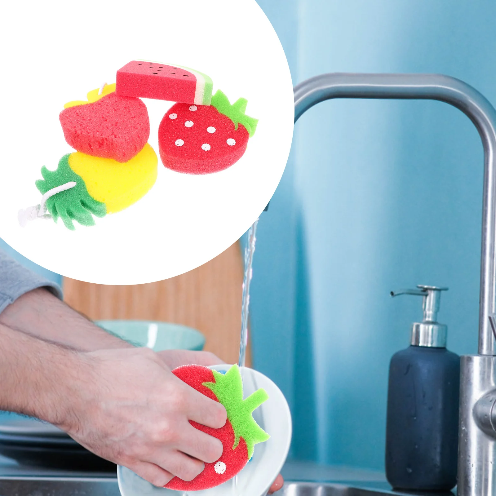 

4pcs Fruit Shaped Sponge Dish Washing Kitchen Scrub Premium Thick Absorbent Cleaning Sponge For Home Restaurant Use