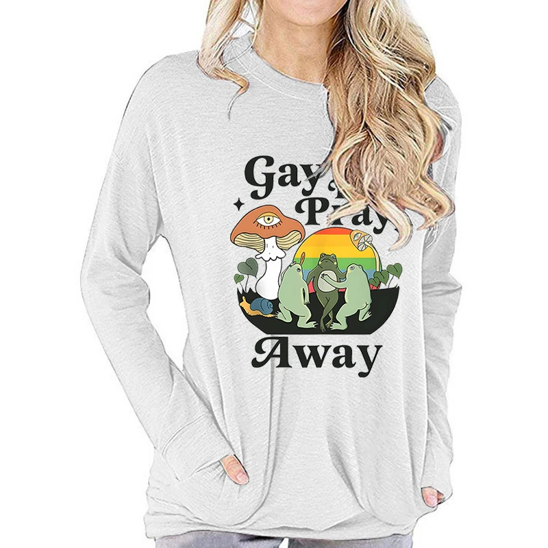 Frog Gay The Pray Away Graphic Long-sleeved T-shirt Lgbt Essential Casual Top Rainbow Gay Print Fashion Women Long Sleeve Tshirt