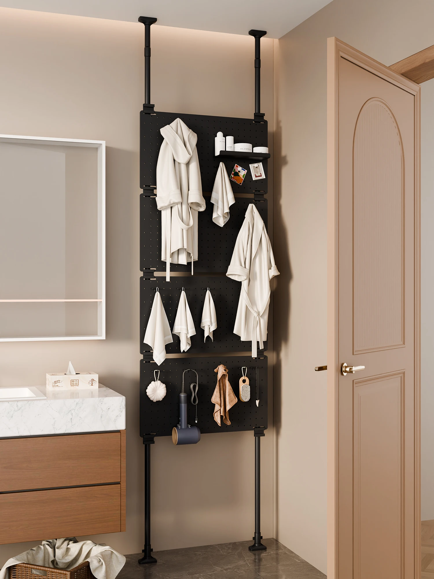 Bathroom rack, hole board behind door, hanging hanger without punching, washing table, wall storage rack