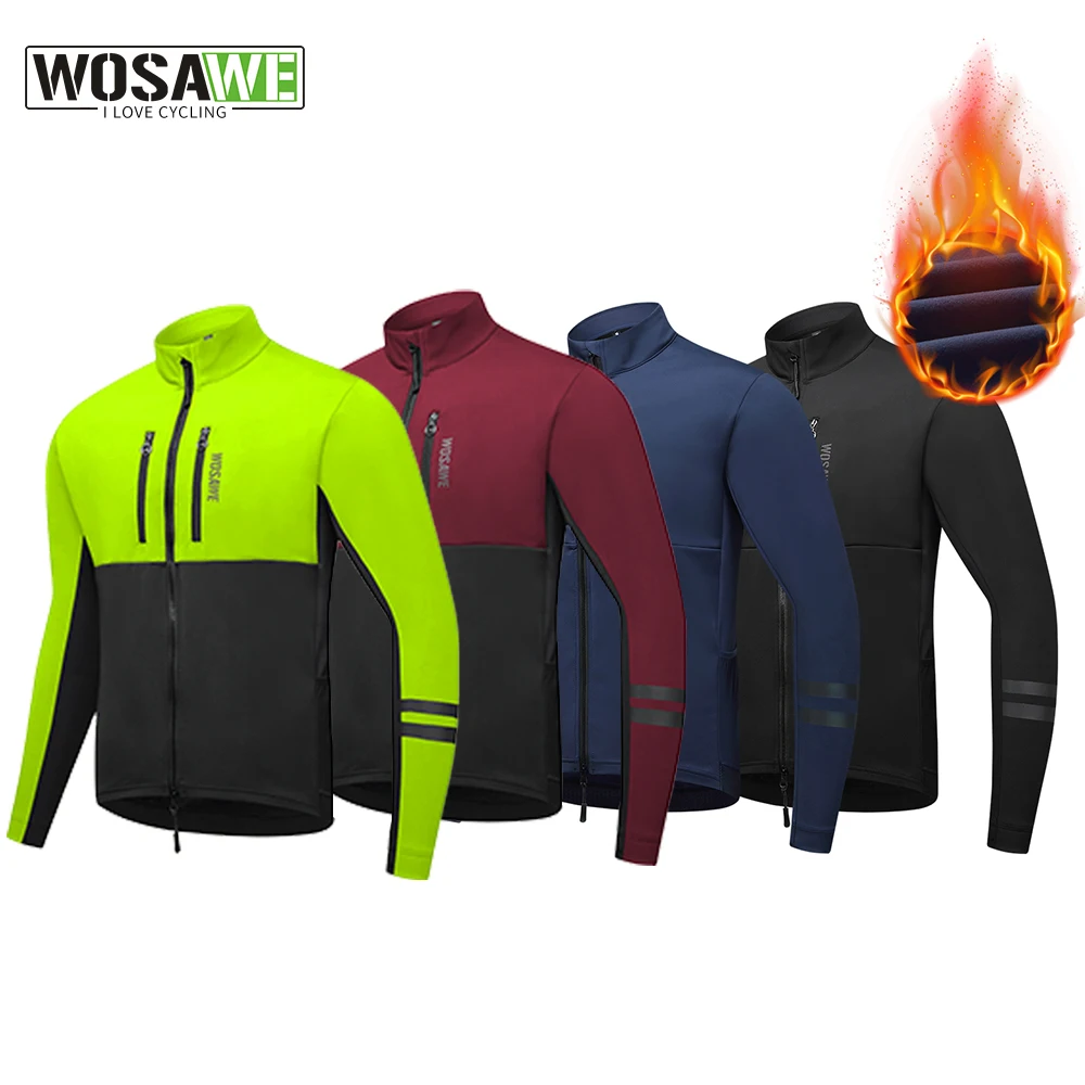 

WOSAWE Long Sleeved Men Women Cycling Jacket Winter Fleece Bicycle Jersey Bike Riding Clothing Cold Weather Coat with YKK Zipper