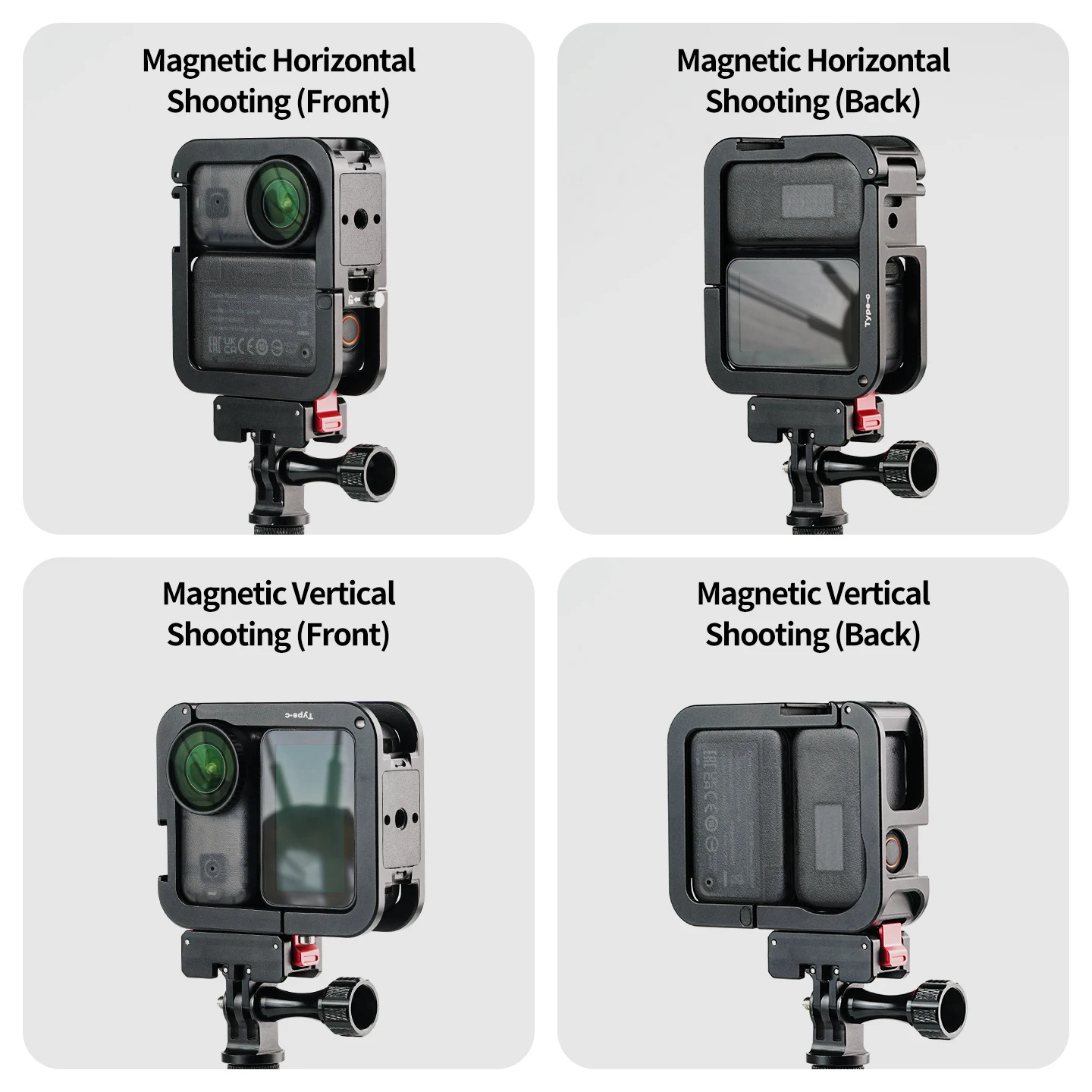Doppelseitiger Magnetkäfig für DJI Osmo Nano Action-Kamera, Vollschutzrahmen, Cold Shoe, 1/4-Zoll-Stativ, Selfie-Stick-Erweiterung – Detail 6