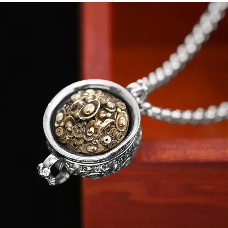 Retro Cornucopia Pendant Necklace For Men Jewelry Top Quality 925 Silver Ingot Coin Necklace Male Personality Amulet Accessories