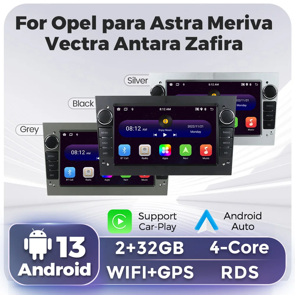 

7" Car Stereo Multimedia For Opel Astra H J 2004 Vectra Vauxhall Antara Zafira Corsa Vivaro Wireless CarPlay Android Auto 2 Din