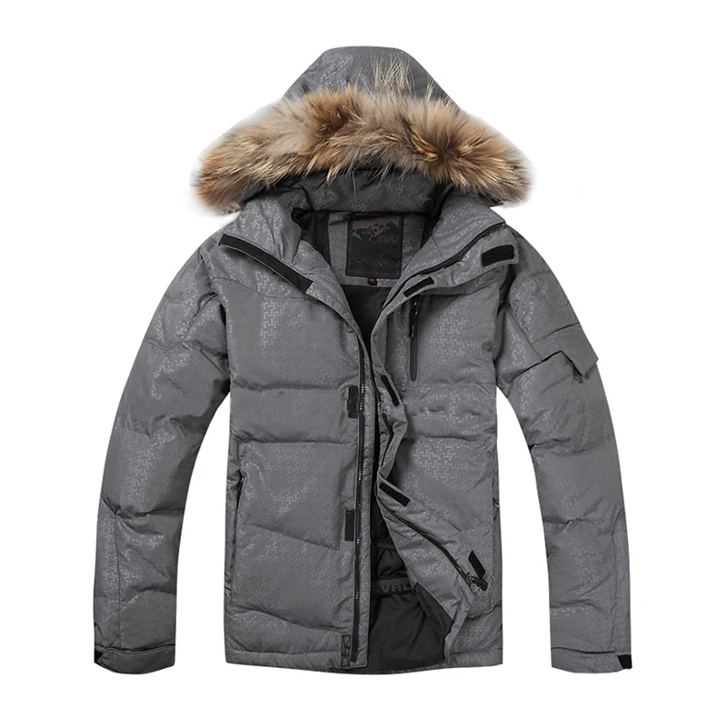 Chaqueta de plumón de alta calidad para hombre, abrigos de plumón de pato blanco, piel de mapache Real, cálido, grueso, para invierno, 80%