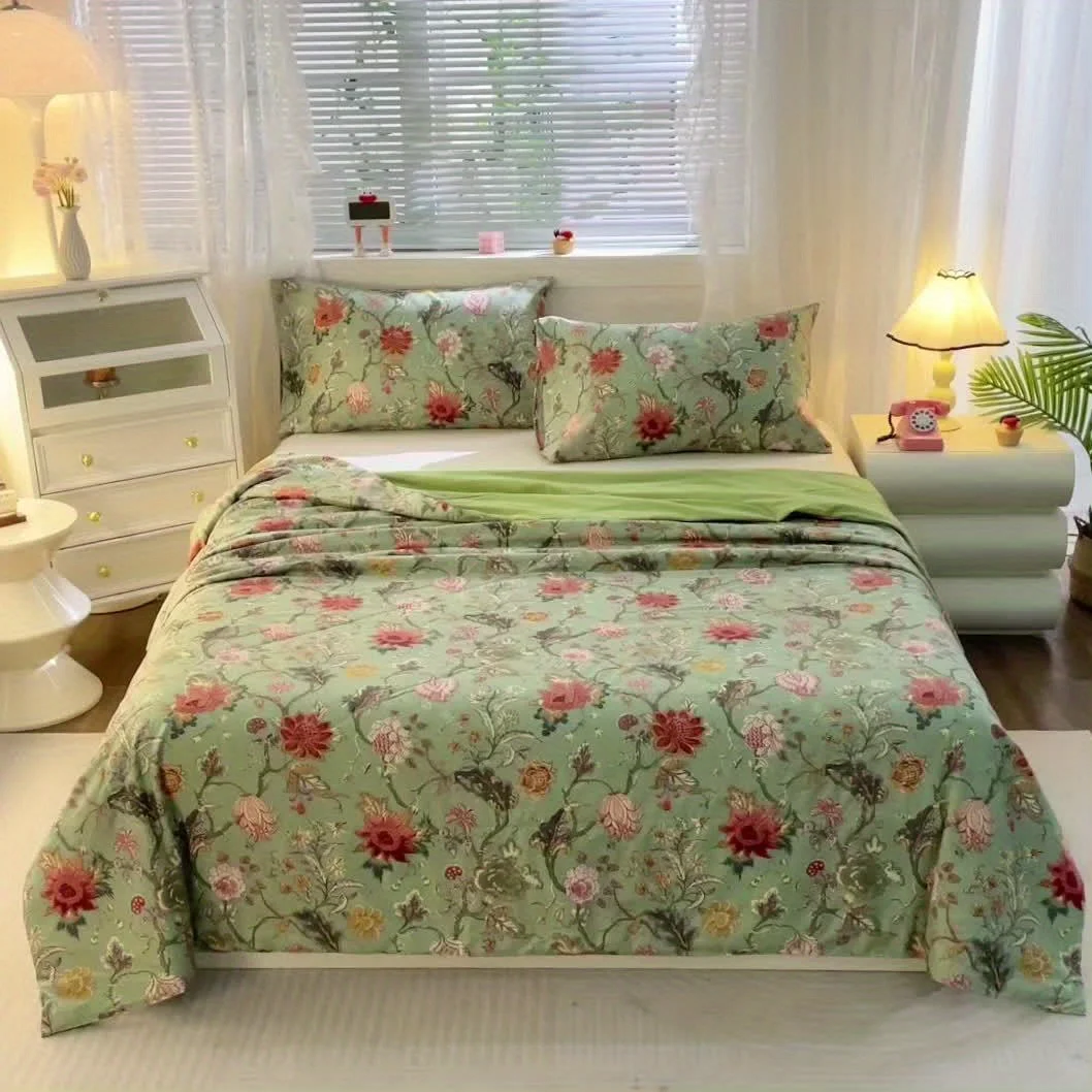1PC Green Flowers Vines Branches Bohemian European Style Summer Cool Quilt Soft Skin-Friendly Machine Washable Double Single Siz