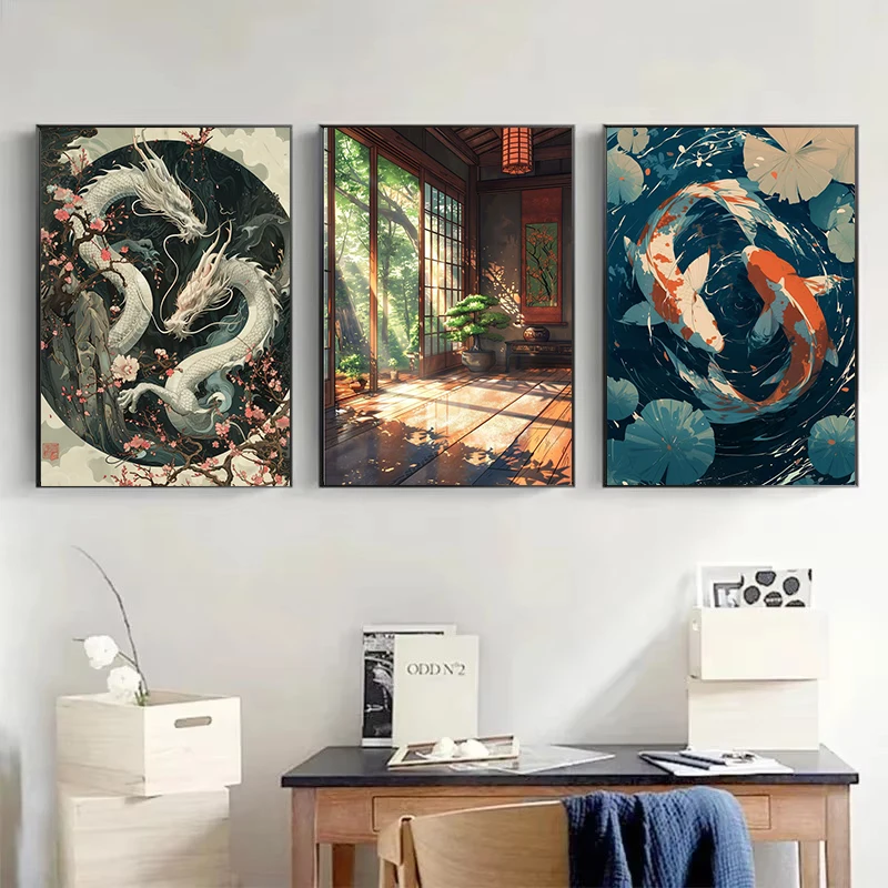 1pc frameless Canvas Painting 1pc frameless Canvas Painting Japanese Landscape Samurai Geisha Bonsai Torii Gate Sakura Art Poste