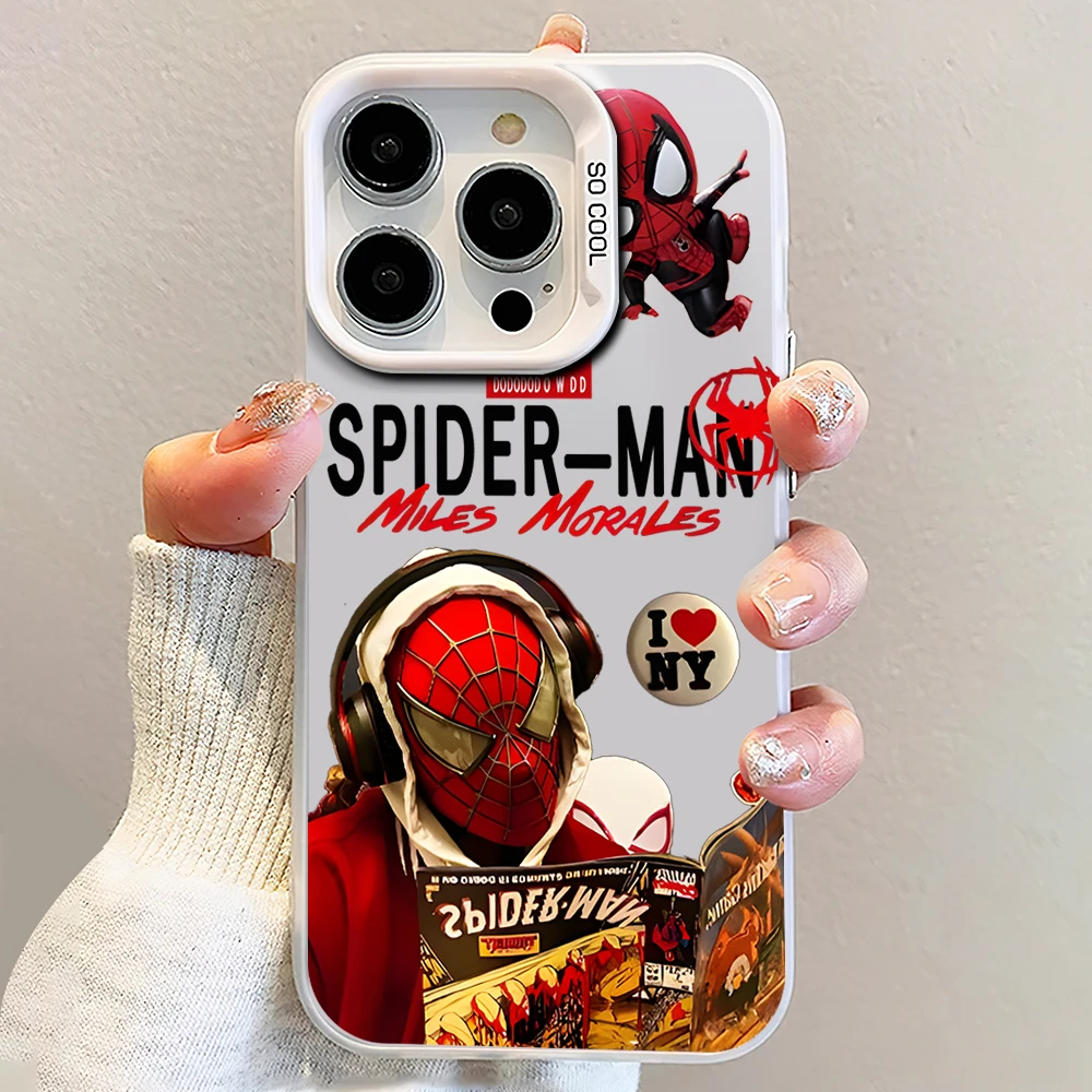 MINISO Cool S-Spider-man Laser Phone Case for iPhone 12 11 13 14 15 16 Max Pro Plus IMD Shockproof Silicone Coque