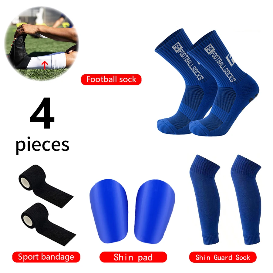4-teiliges Fußball-Zubehör-Set: Rutschfeste Fußballsocken, Basketballsocken, Schienbeinschoner-Socken, Mini-Schienbeinschützer, Sportbandagen – Detail 4