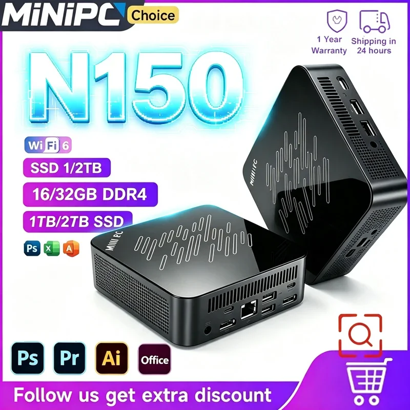 2026年新型インテルn150サイレントミニpc-windows11-36ghz-16gb-ddr4-m2-1tb-ssd-トリプル4k-wifi6-bt52-ホームオフィス用ポータブルデスクトッププロ