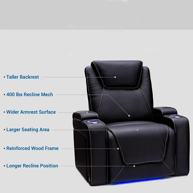 Powered Heated Massage Recliner Theater Chair, Headrest Home Theater Leather Recline Sofa Chair, Cinema Seats Recliner