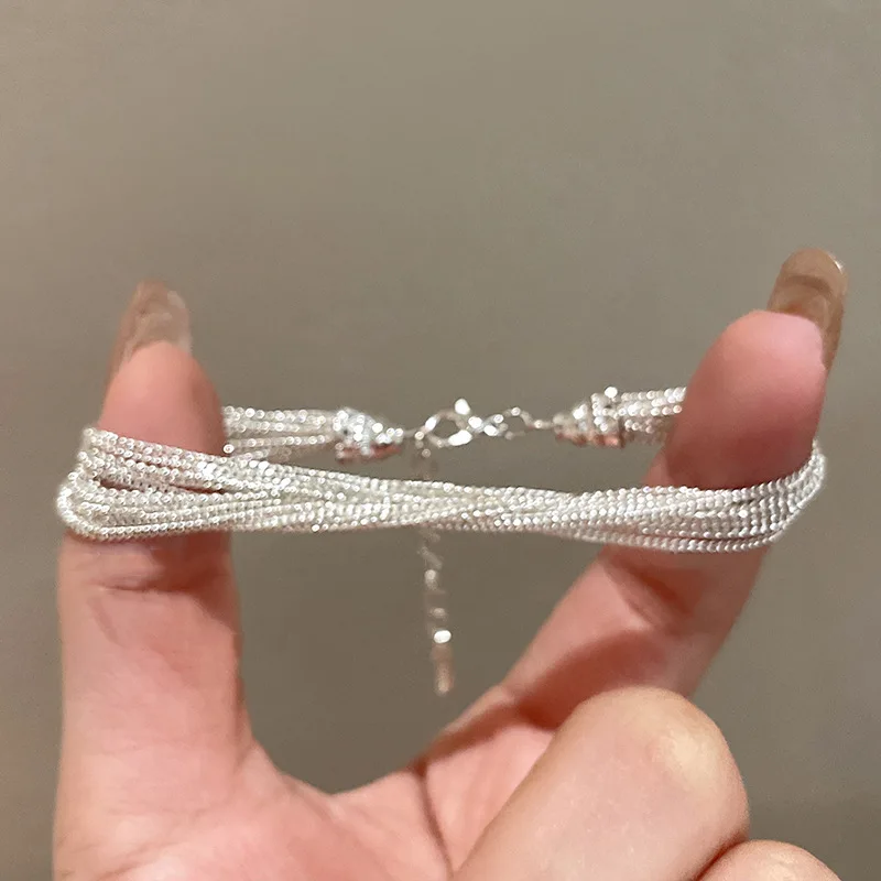 

New 925 Sterling Silver Multi-layer Chain Shape Bracelet Simple Style Personality Woman Bracelet Birthday Gift Exquisite Jewelry