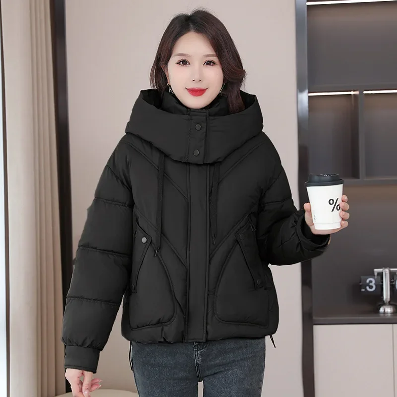 

Women Korean Cotton Parkas Hooded Winter Oversize Coat Thick Warm Loose Puffer Jacket Female Solid Fashion Zipper Outwear