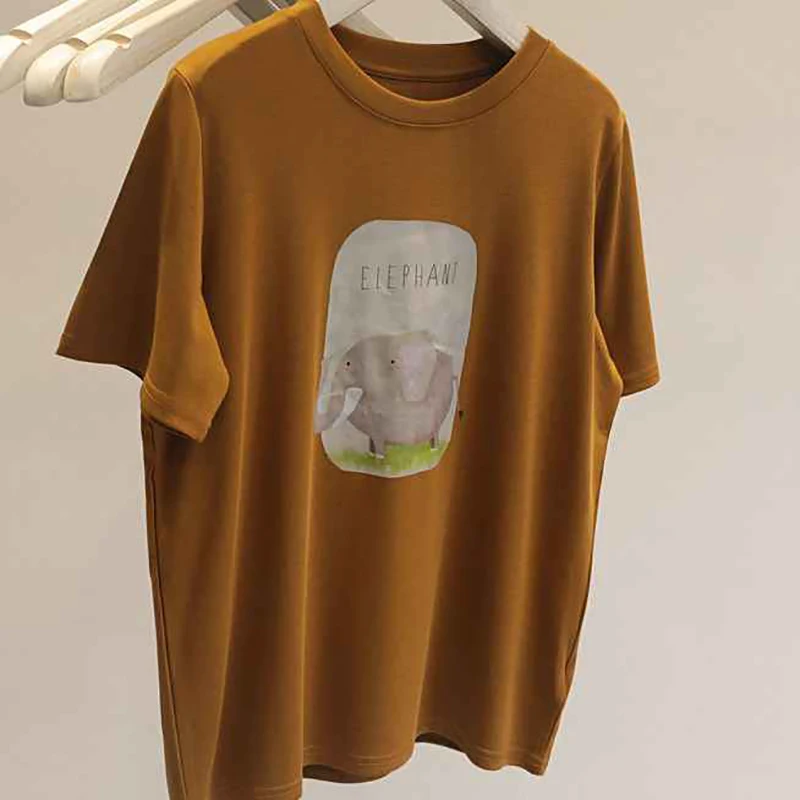 Cartoon-Muster frauen Modal T-shirt Casual Rundhals Weibliche Kurzarm Top Mode Gedruckt Mädchen Lose Tees