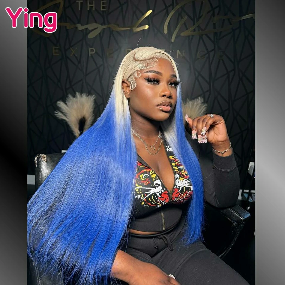 

Ying 200% Omber Bule Colored 13x6 Transparent Lace Front Wig Bone Straight 13x4 Lace Front Wig 12A PrePlucked With Baby Hair