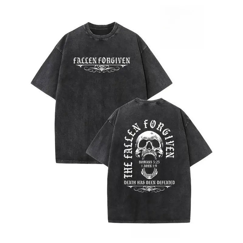 

"The Fallen Forgiven T-Shirt for Men | Christian Faith Graphic Tee | Vintage Washed Skull Religious Gift | Bible Verse Top"