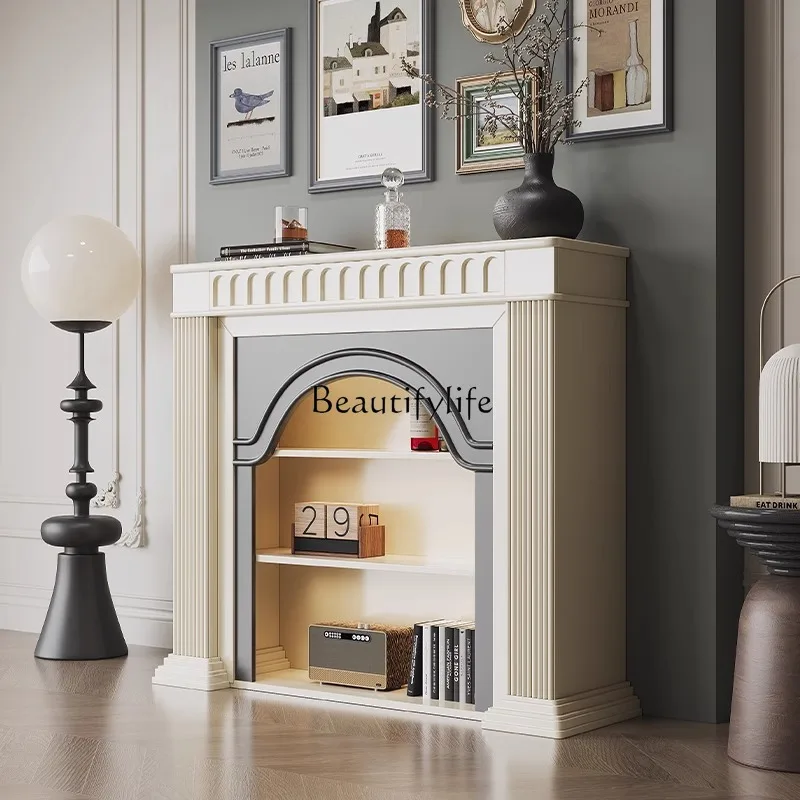 

French cream style solid wood small apartment fireplace cabinet with retro living room fireplace entrance cabinet