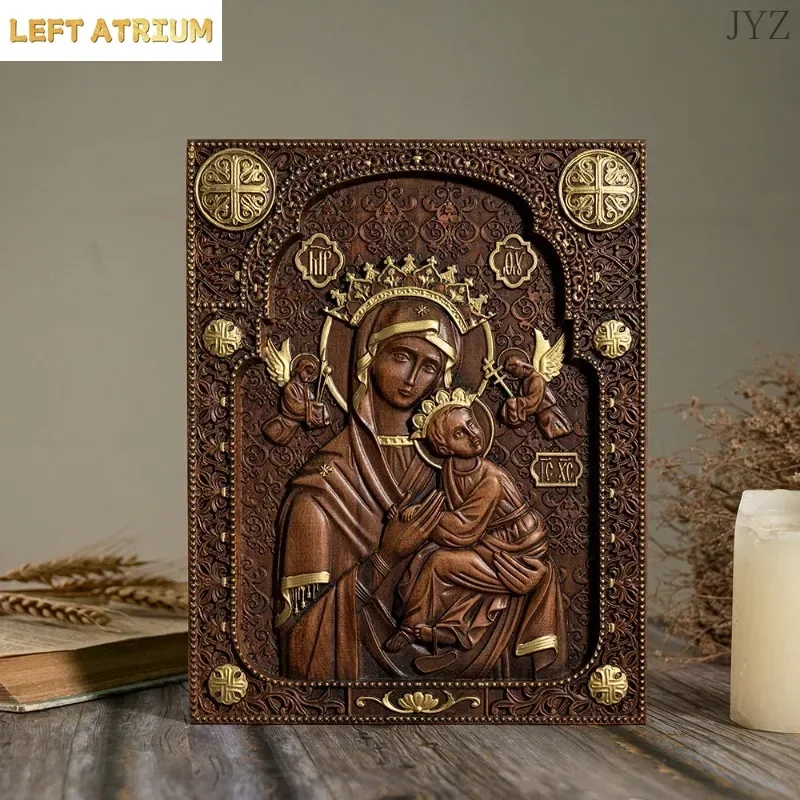 Wood Carved Vintage Religious Art Our Lady of Perpetual Catholic Home Decor