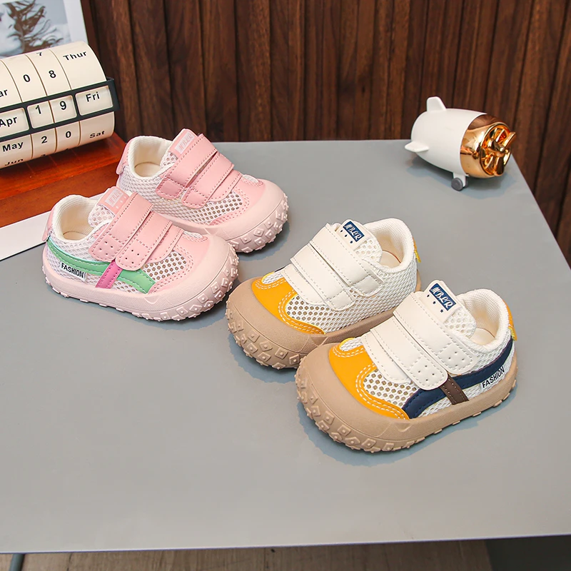 

Toddler Kids Boys Girls Closed Toe Mesh Sneakers Anti-collision Toe Non-slip Soft Sole Adjustable Strap Summer Shoes