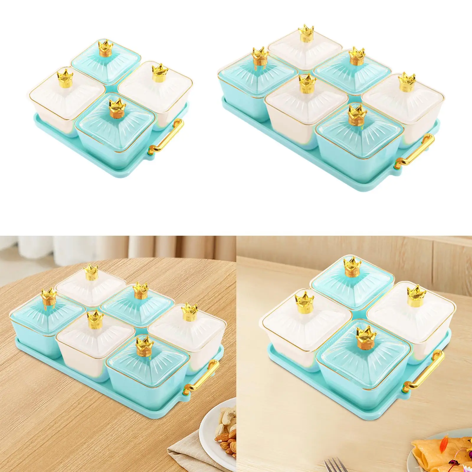 Dried Fruit Serving Tray with Lid Multi Grid Rectangular Plastic Snack Plate Divided Container for Hospitality Sweets