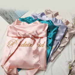 Bride Bridesmaid Morning Kimono Bathrobe Gown Embroidery Wedding Robe Nightgown Summer Female Nightdress Loose Satin Home Wear