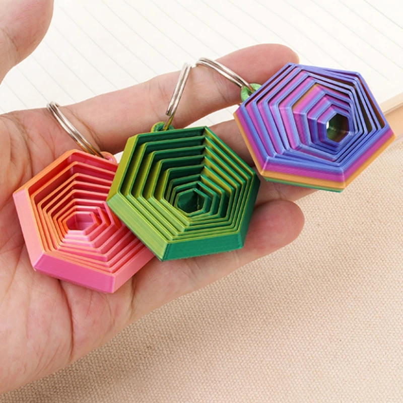 Novelty Creative 3D Printing Hexagonal Stress Relief Toy Keychain Funny Gadgets Sensory Toys Children's Puzzle Toy Birthday Gift