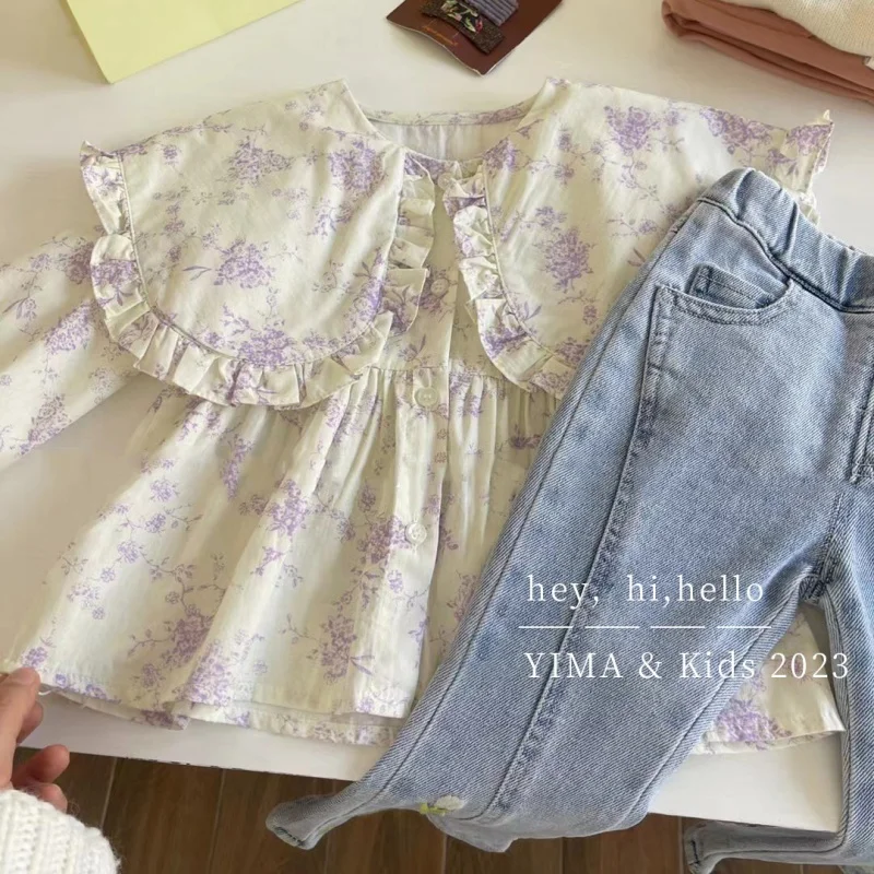 

Children's Clothing Spring Girls' Light Blue Jeans Fashionable Stylish Bell-Bottom Pants Children's Trousers Baby Girl Pants