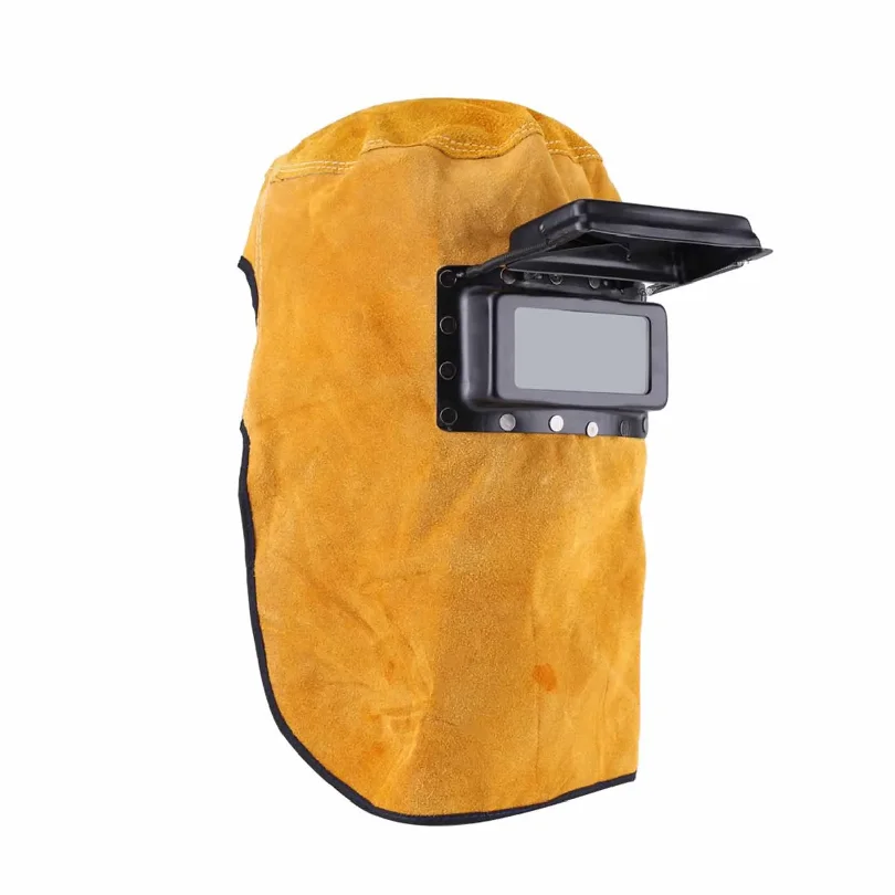 Leather Welding Mask Argon Arc Welding Protect Against Strong Light Welder Mask Heat Resistant Breathable Helmet Mask with Lens