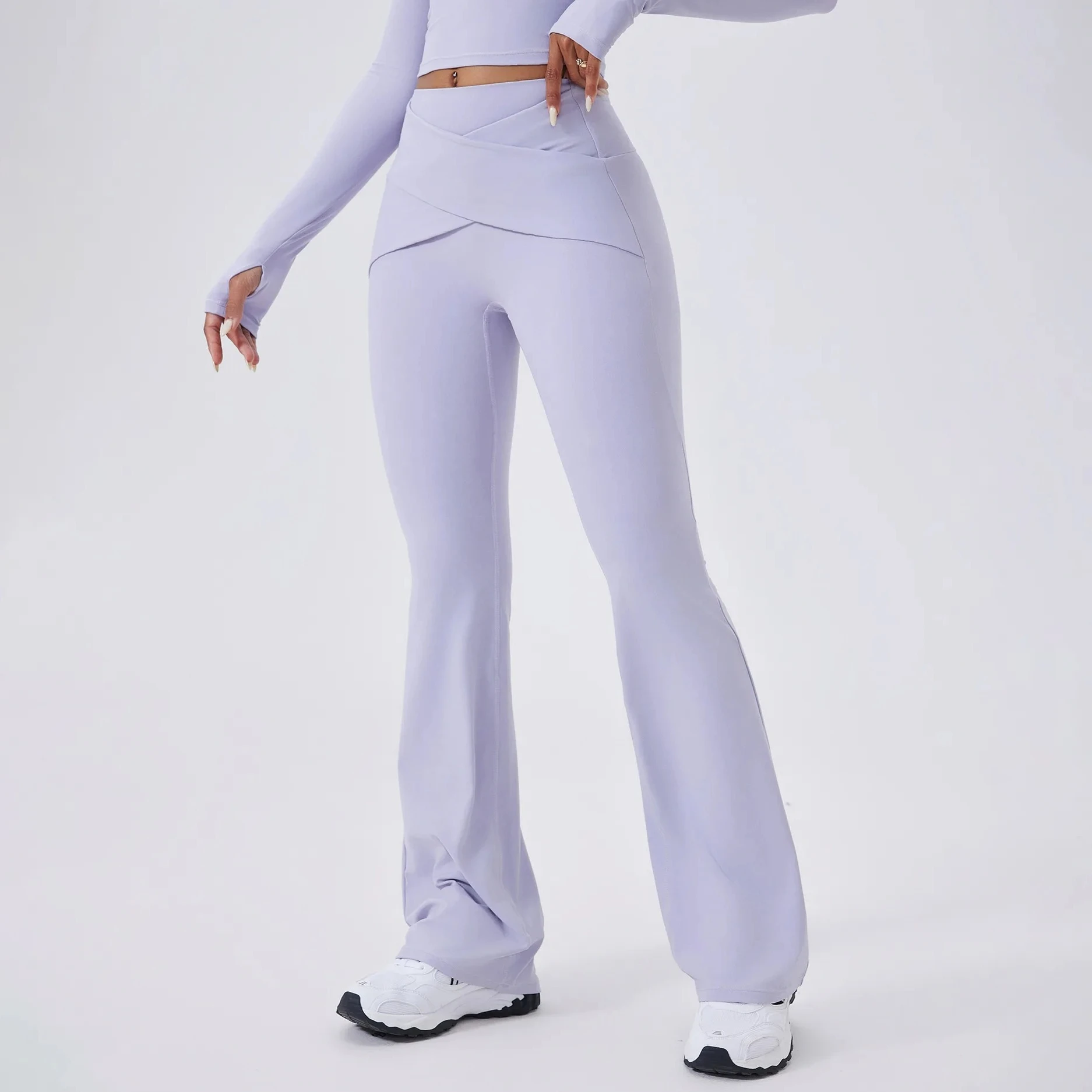 Autumn High Waist Flared Yoga Pants Push Up Front Cross Gym Sports Pants Women Quick-Dry Dance Pilates Wide Leg Workout Leggings