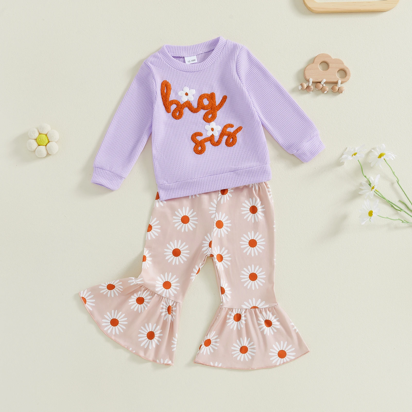 FOCUSNORM 0-6Y مطابقة شقيقة الخريف الاطفال الفتيات الملابس مجموعات إلكتروني التطريز طويلة الأكمام البلوز الأزهار طباعة مضيئة السراويل #6