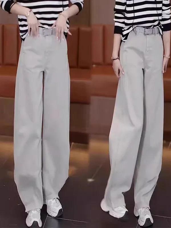 

Джинсы с высокой талией и широкими штанинами, женские весенние 202, новые утягивающие драпированные джинсовые брюки с пастельными глазами