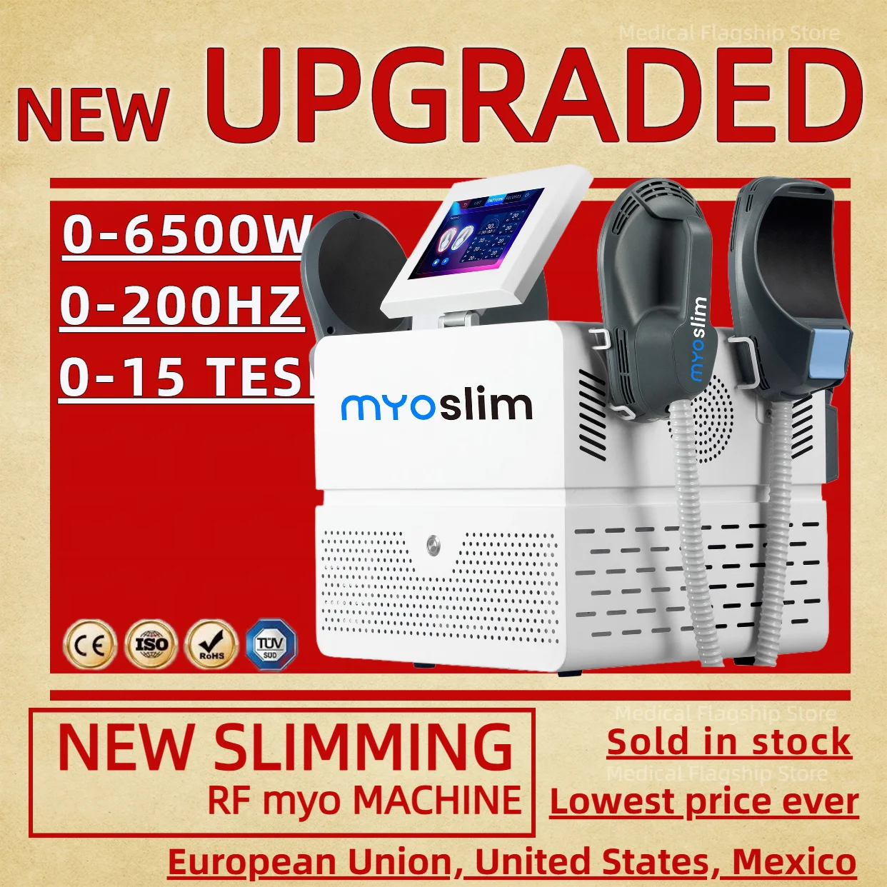 

Professional RF MYOslim Body Sculpting Machine Electric Fat Burning Slimming Muscle Stimulator 6500W 5 Handle Neo