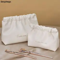 Bolsa de cosméticos con cierre automático, bolsa de almacenamiento de Cable de datos de lápiz labial, PU, gran capacidad, bolsa de maquillaje de viaje