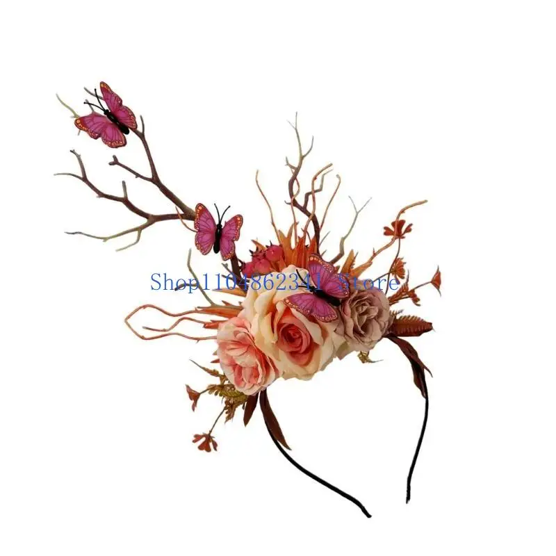 

5asd Цветочная ветка ручной работы Готическая ведьма Цветочная повязка на голову обруч для волос для живых выступлений