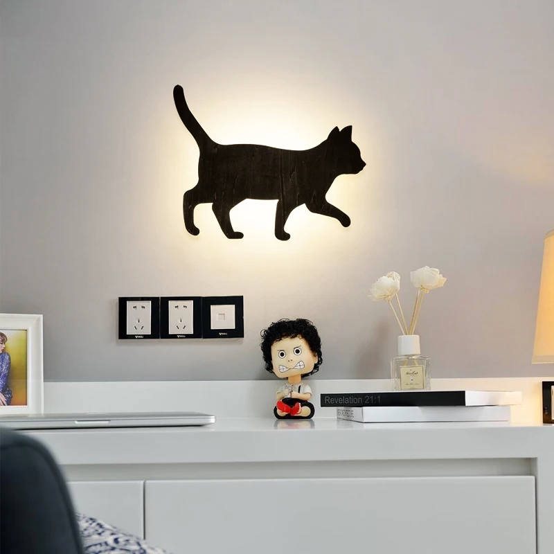15W Antique Black cat wall light Living Room Bedroom Bedside light children gift wood kid lamp Hot Selling LED Cat lamp Arandela