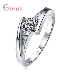 Anello da dito in argento Sterling 100% reale 925 anello impilabile con zirconi cubici per regalo di gioielli da sposa per fidanzamento da donna