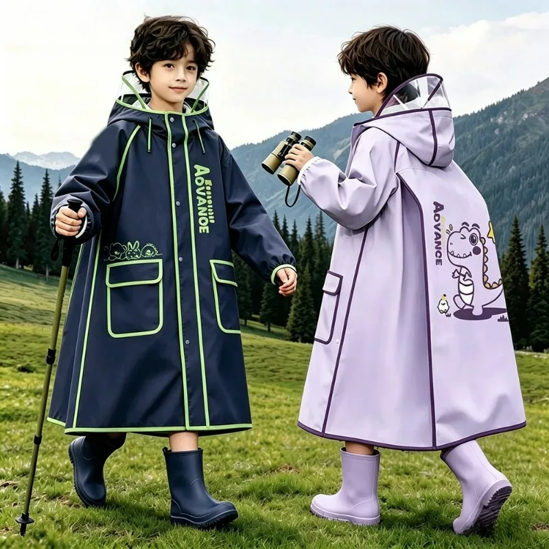 

Special Rainstorm for Primary School Students, Girls, Boys, Baby Poncho with Schoolbag Space, Thickened Long Children's Raincoat