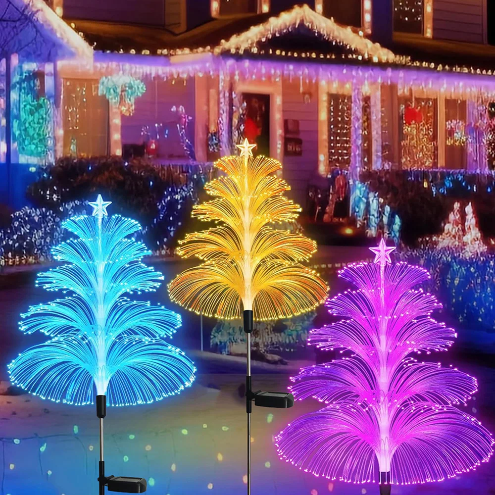 

Solar Christmas Tree Lights Color Changing LED Fiber Optic Light Outdoor Waterproof Landscape Lamp Holiday Atmosphere Light