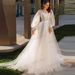 Princess Wedding Dresses Romantic Bridal Gowns Long Puff Sleeves A-Line Tulle Tiered Robes For Formal Party Vestidos De Novia