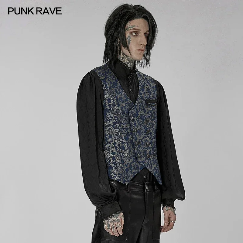 PUNK RAVE Men's Gothic Non-elastic Jacquard 3D Effect Gorgeous VestSleeveless Waistcoat 3 Colors Simple Version Easy Matching