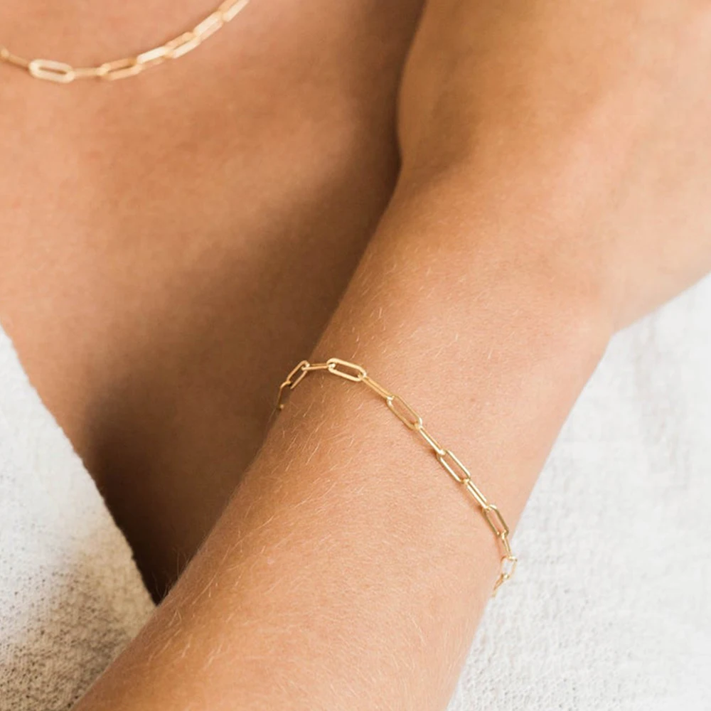 eManco 10PCS Link chain  Bracelet for Women Punk Stainless Steel Bracelets paper clip chain Fashionable  Jewelry Gift Wholesale